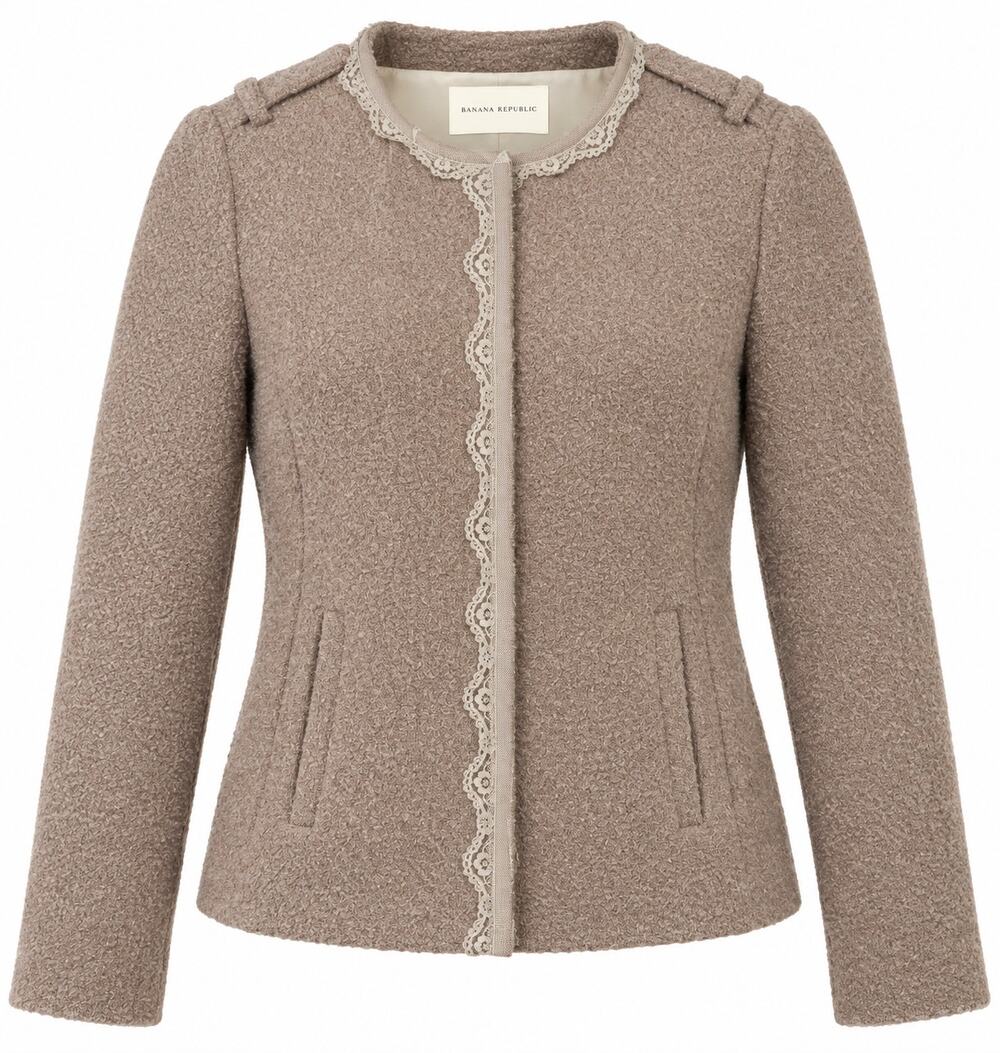 Banana Republic Mauve Wool Blend Blazer Size 6 Lace Trim Preppy Old Money